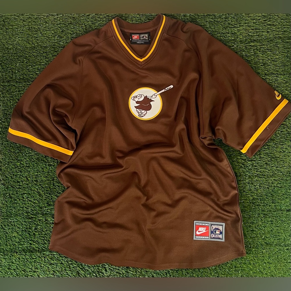 San Diego Padres Jersey Men’s Large Brown Cooperstown Baseball Retro Logo Y2K 90